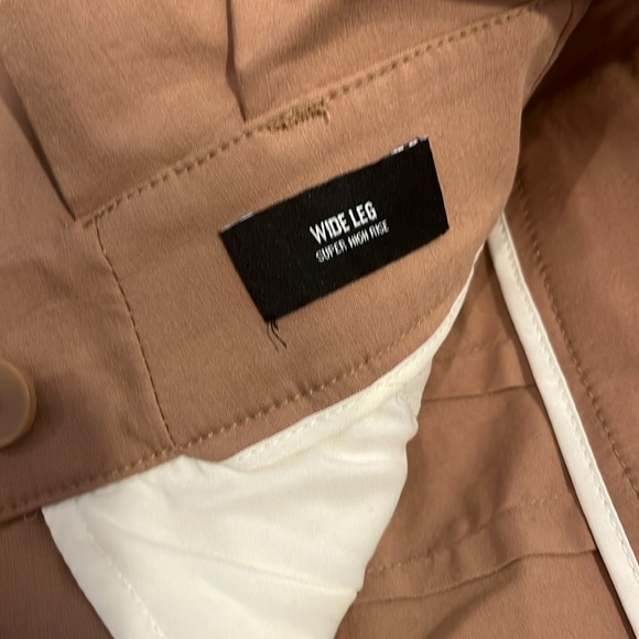 Express Tan Wide Leg Paper Bag Waist Pant - Picture 4 of 8